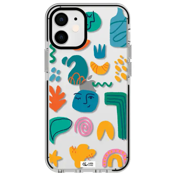 a collection of colorful shapes Apple iPhone 12 mini impact black border Case