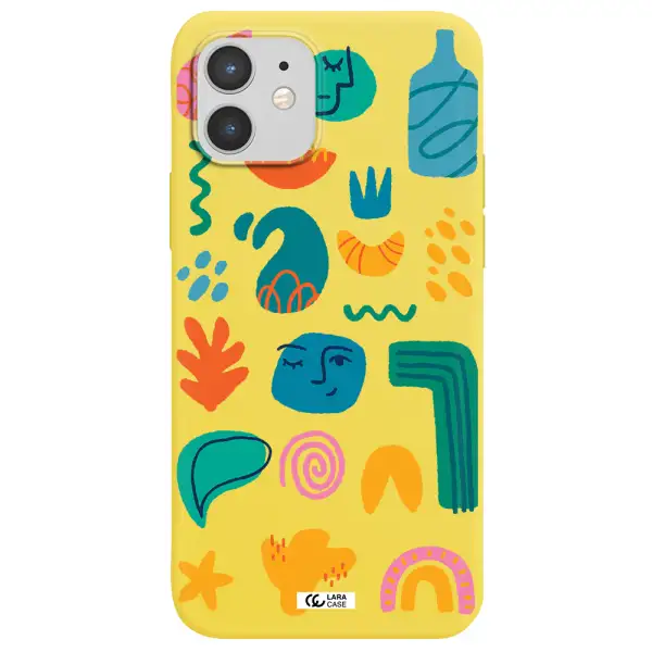 a collection of colorful shapes Apple iPhone 12 mini Silicone canary yellow Case