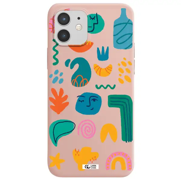 a collection of colorful shapes Apple iPhone 12 mini Silicone pastel pink Case