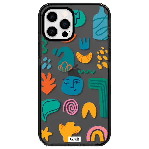a collection of colorful shapes Apple iPhone 12 pro impact Smoke Black Case