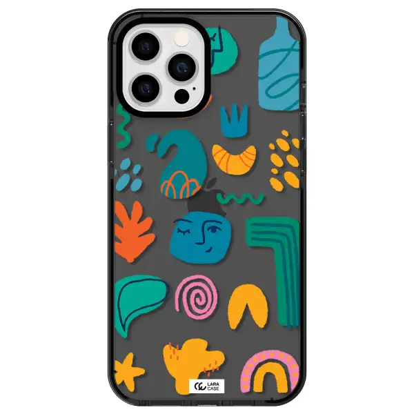 a collection of colorful shapes Apple iPhone 12 pro max impact Smoke Black Case