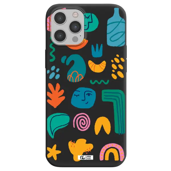 a collection of colorful shapes Apple iPhone 12 pro Silicone black Case