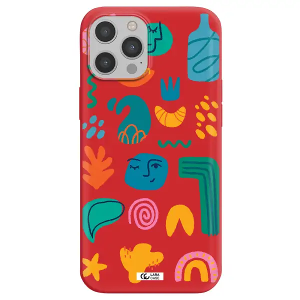 a collection of colorful shapes Apple iPhone 12 pro Silicone Imperial Red Case