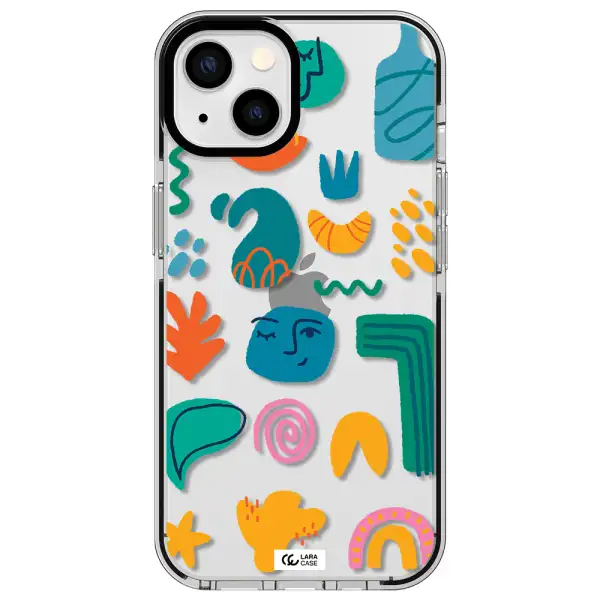 a collection of colorful shapes Apple iPhone 13 impact black border Case