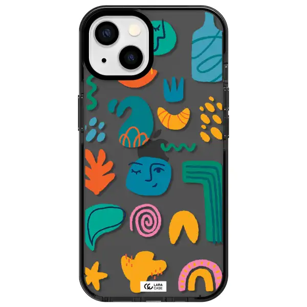 a collection of colorful shapes Apple iPhone 13 impact Smoke Black Case