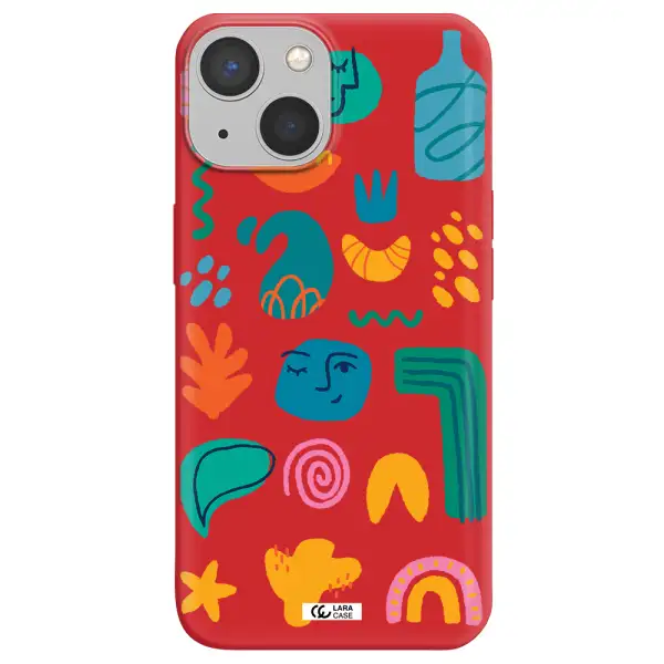 a collection of colorful shapes Apple iPhone 13 mini Silicone Imperial Red Case
