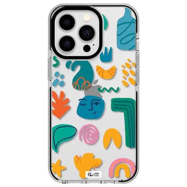 a collection of colorful shapes Apple iPhone 13 Pro impact black border Case