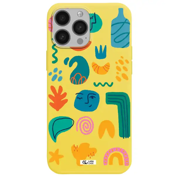 a collection of colorful shapes Apple iPhone 13 Pro Max Silicone canary yellow Case