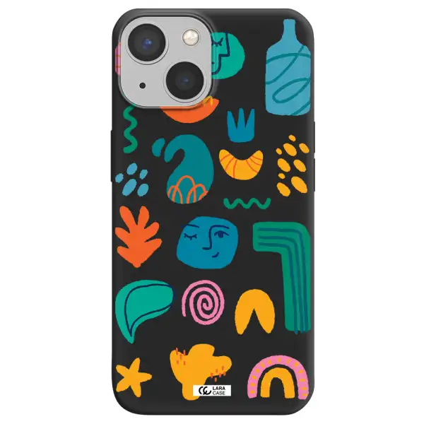 a collection of colorful shapes Apple iPhone 13 Silicone black Case