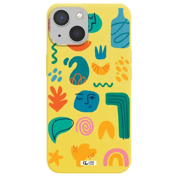 a collection of colorful shapes Apple iPhone 13 Silicone canary yellow Case