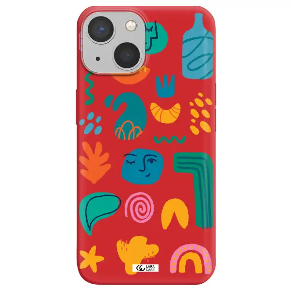 a collection of colorful shapes Apple iPhone 13 Silicone Imperial Red Case