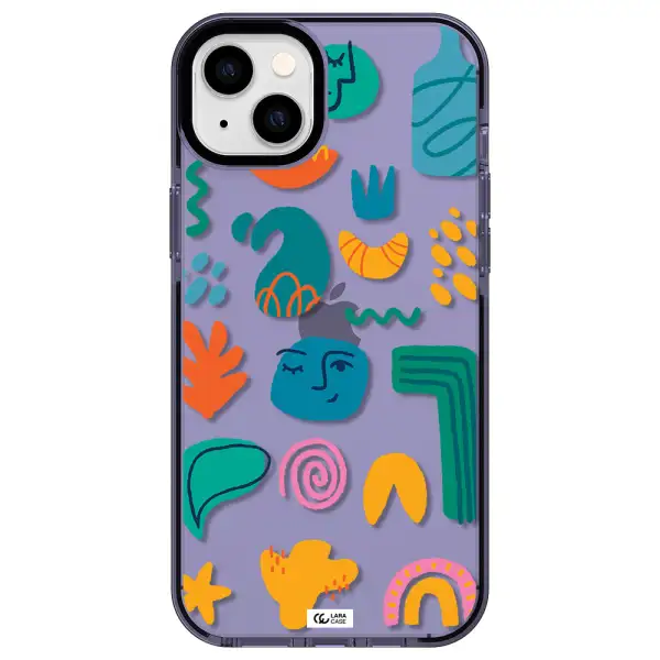 a collection of colorful shapes Apple iPhone 14 plus impact Lilac Case