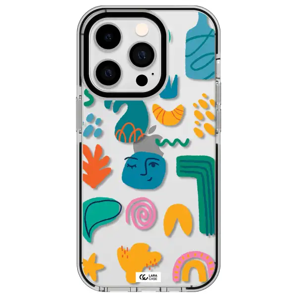 a collection of colorful shapes Apple iPhone 14 pro impact black border Case