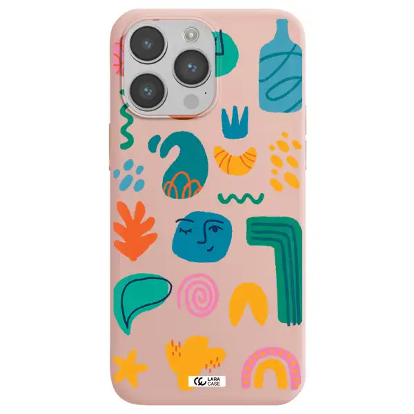 a collection of colorful shapes Apple iPhone 14 pro max Silicone pastel pink Case