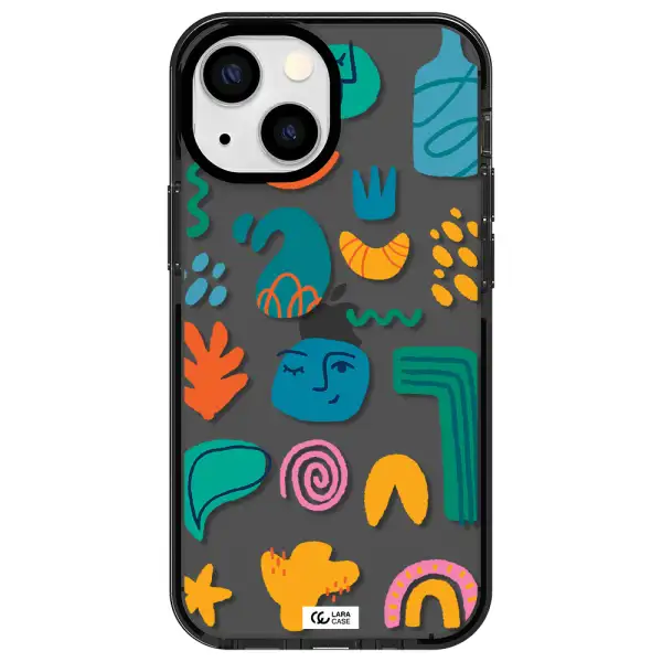 a collection of colorful shapes Apple iPhone 15 impact Smoke Black Case