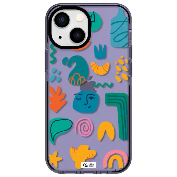 a collection of colorful shapes Apple iPhone 15 Plus impact Lilac Case