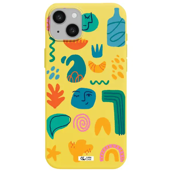 a collection of colorful shapes Apple iphone 15 plus Silicone canary yellow Case