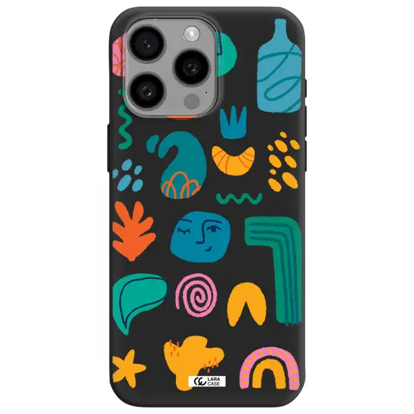 a collection of colorful shapes Apple Iphone 15 Pro max Silicone black Case