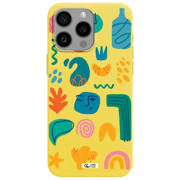 a collection of colorful shapes Apple Iphone 15 Pro max Silicone canary yellow Case