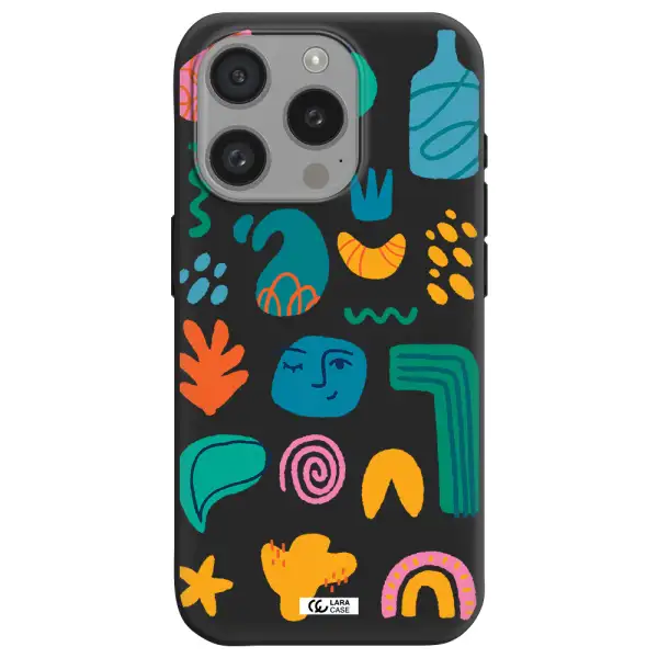 A Collection Of Colorful Shapes Apple Iphone 15 Pro Silicone Black Case