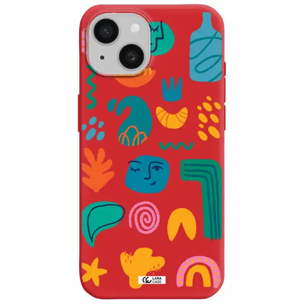 A Collection Of Colorful Shapes Apple Iphone 15 Silicone Imperial Red Case