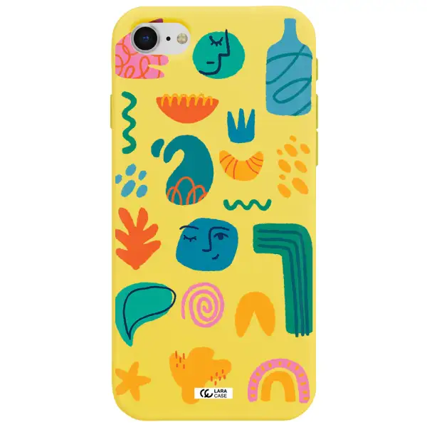 a collection of colorful shapes Apple iPhone se 2020 Silicone canary yellow Case