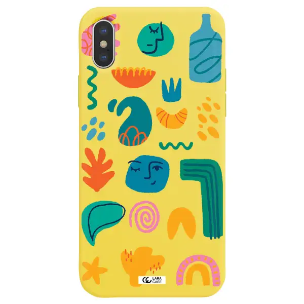 a collection of colorful shapes Apple iPhone X Silicone canary yellow Case