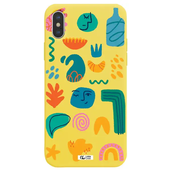 a collection of colorful shapes Apple iPhone XS Silicone canary yellow Case