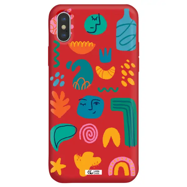 a collection of colorful shapes Apple iPhone XS Silicone Imperial Red Case
