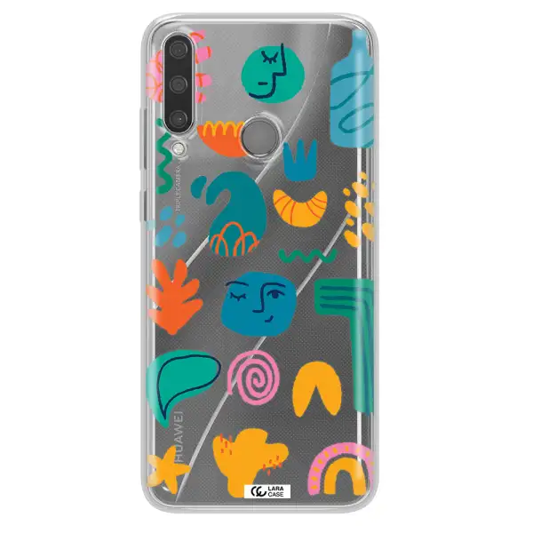a collection of colorful shapes Huawei Y6P Clear TPU Case