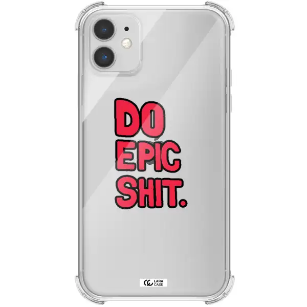 a red and black text Apple iPhone 11 Clear PC Case