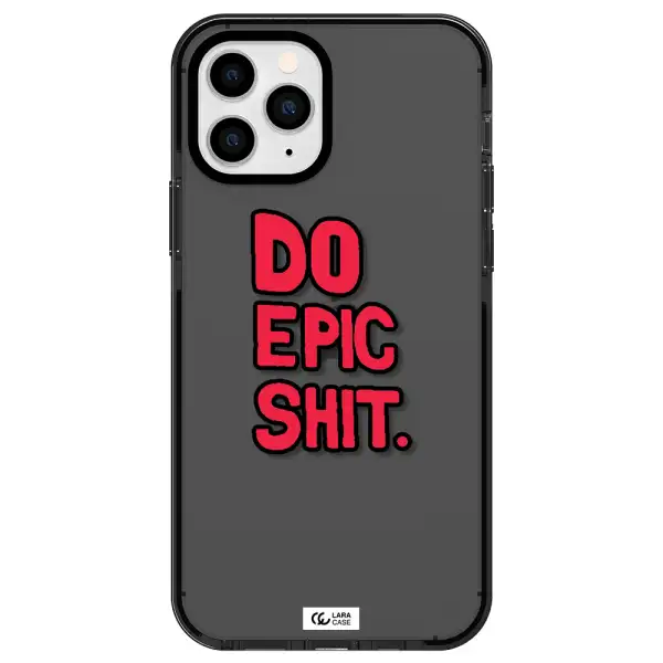 a red and black text Apple iPhone 11 pro impact Smoke Black Case