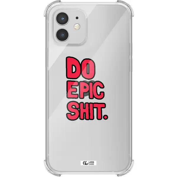 a red and black text Apple iPhone 12 mini Clear PC Case