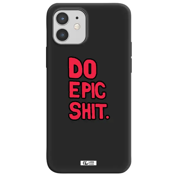 a red and black text Apple iPhone 12 Silicone black Case