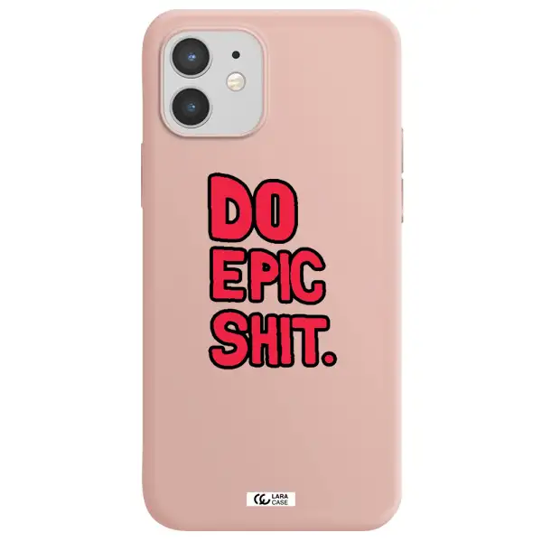 a red and black text Apple iPhone 12 Silicone pastel pink Case