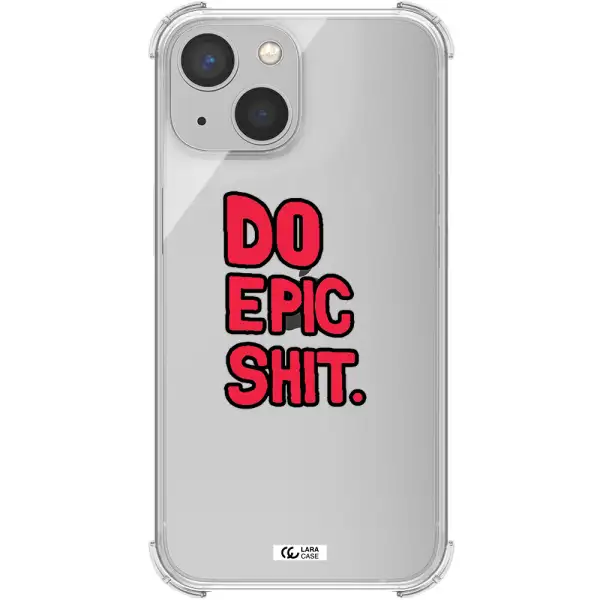 a red and black text Apple iPhone 13 Clear PC Case