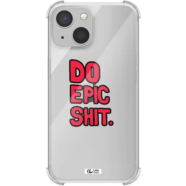 a red and black text Apple iPhone 13 mini Clear PC Case