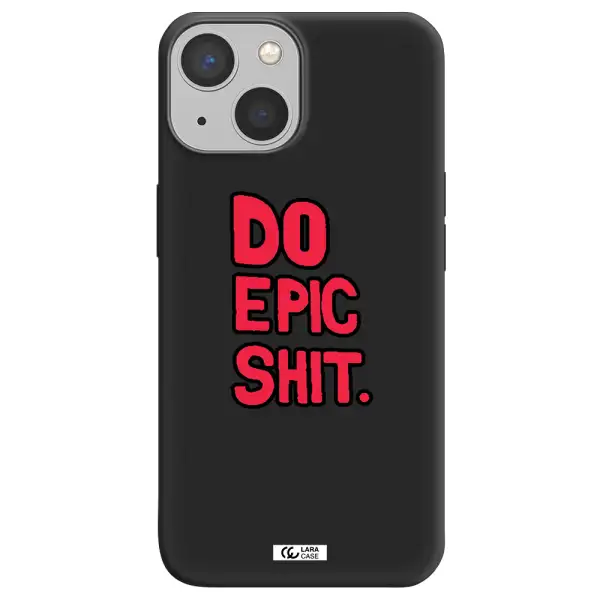 a red and black text Apple iPhone 13 mini Silicone black Case