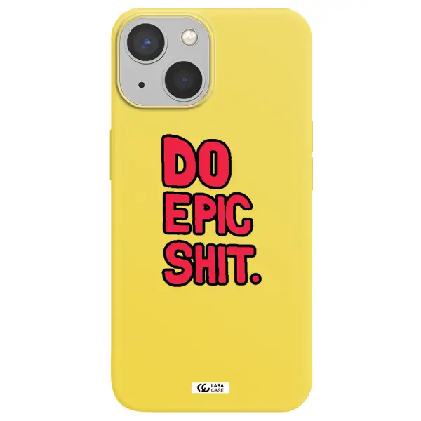 a red and black text Apple iPhone 13 mini Silicone canary yellow Case