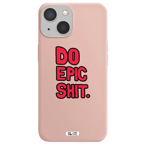 a red and black text Apple iPhone 13 mini Silicone pastel pink Case