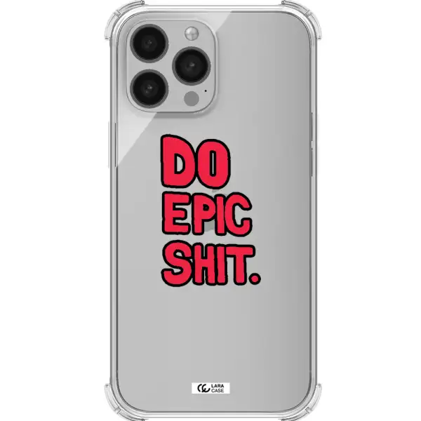 a red and black text Apple iPhone 13 Pro Clear PC Case