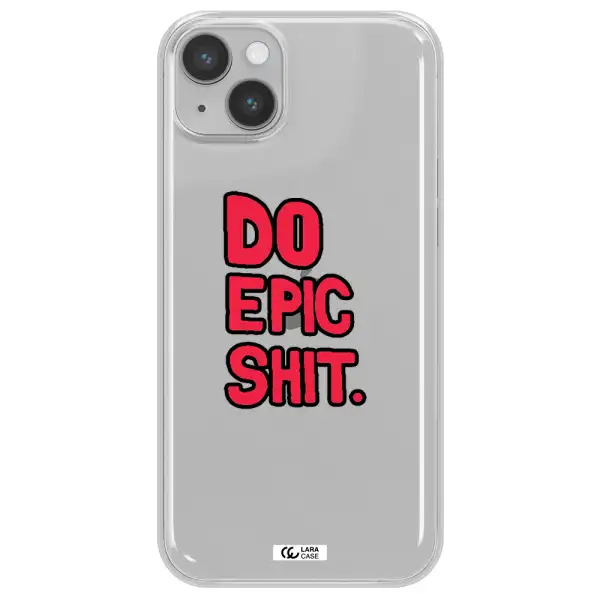 a red and black text Apple iPhone 14 plus Clear TPU Case