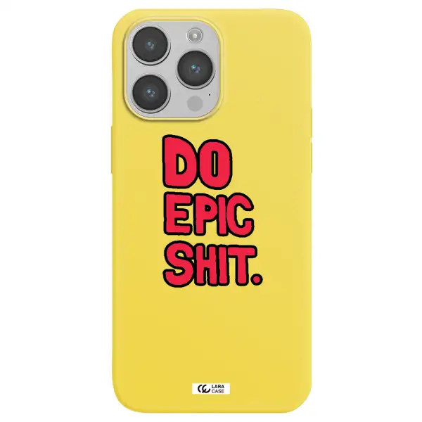 a red and black text Apple iPhone 14 pro max Silicone canary yellow Case