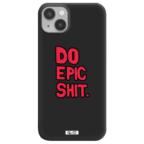 a red and black text Apple iPhone 14 Silicone black Case