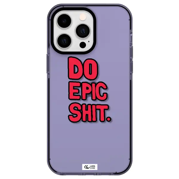 a red and black text Apple iPhone 15 Pro Max impact Lilac Case