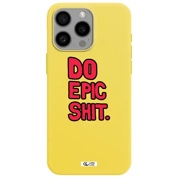 a red and black text Apple Iphone 15 Pro max Silicone canary yellow Case