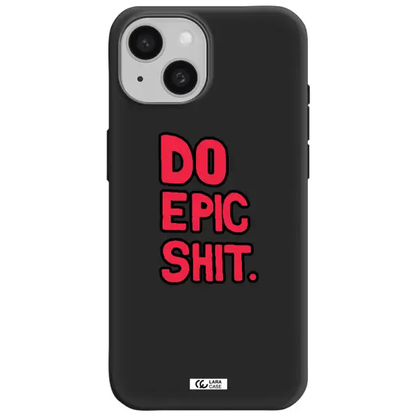 a red and black text Apple iPhone 15 Silicone black Case
