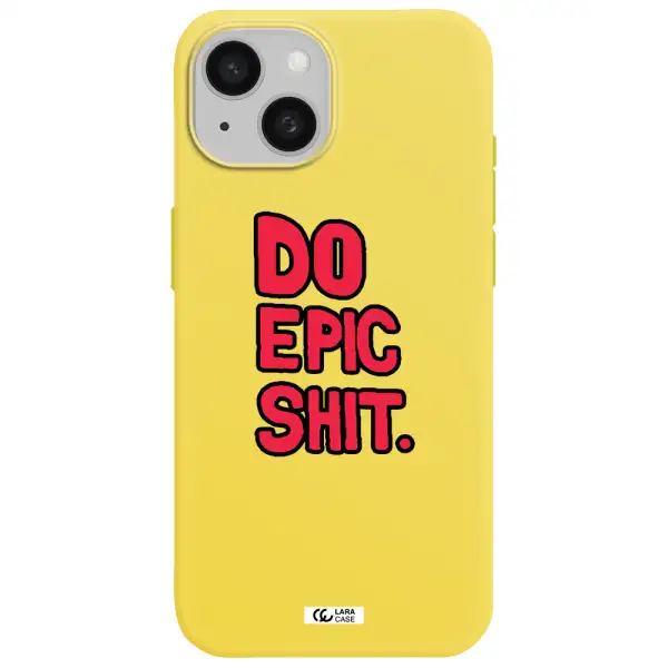 a red and black text Apple iPhone 15 Silicone canary yellow Case