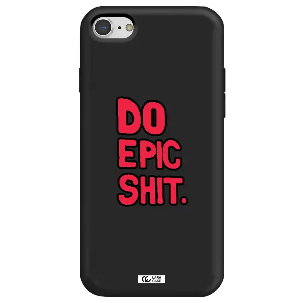 a red and black text Apple iPhone 8 Silicone black Case