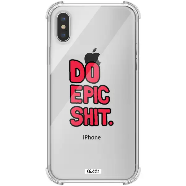 a red and black text Apple iPhone X Clear PC Case
